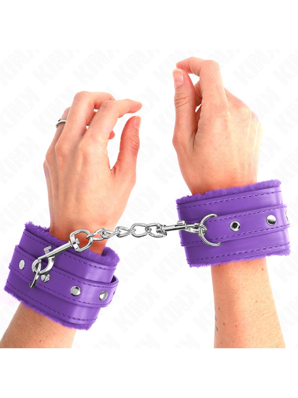 KINK - APPUI-POIGNETS DOUBLÉS DE FOURRURE PREMIUM VIOLET AVEC CEINTURE VIOLET AJUSTABLE 17-29 CM X 6 CM