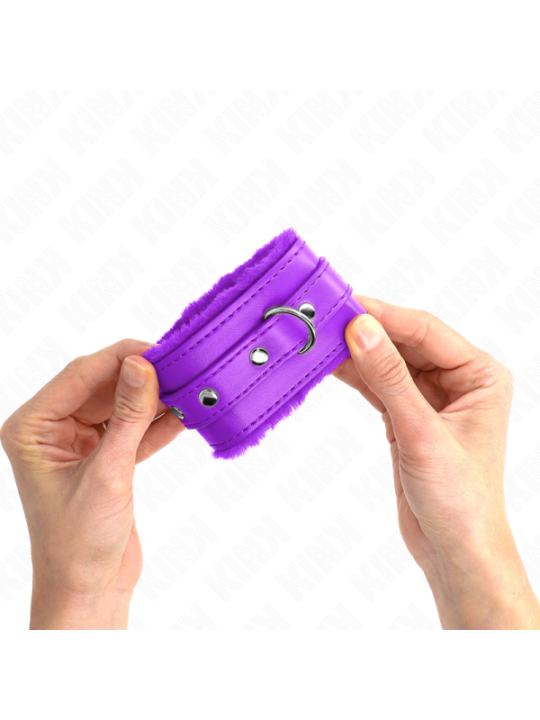 KINK - APPUI-POIGNETS DOUBLÉS DE FOURRURE PREMIUM VIOLET AVEC CEINTURE VIOLET AJUSTABLE 17-29 CM X 6 CM