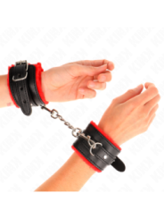 KINK - APPUI-POIGNETS DOUBLÉS DE FOURRURE PREMIUM ROUGE AVEC CEINTURE NOIRE RÉGLABLE 17-29 CM X 6 CM