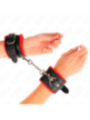 KINK - APPUI-POIGNETS DOUBLÉS DE FOURRURE PREMIUM ROUGE AVEC CEINTURE NOIRE RÉGLABLE 17-29 CM X 6 CM