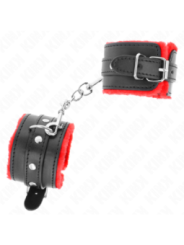 KINK - APPUI-POIGNETS DOUBLÉS DE FOURRURE PREMIUM ROUGE AVEC CEINTURE NOIRE RÉGLABLE 17-29 CM X 6 CM