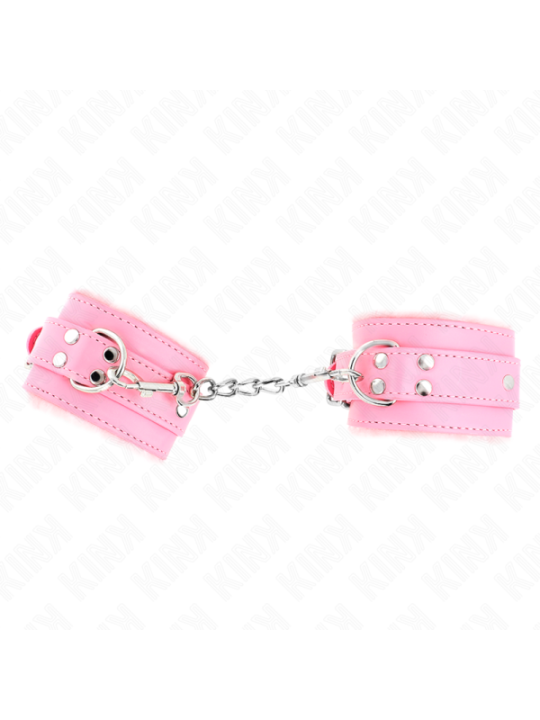 KINK - APPUI-POIGNETS DOUBLÉS DE FOURRURE ROSE AVEC CEINTURE ROSE RÉGLABLE 17-29 CM X 6 CM