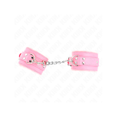 KINK - APPUI-POIGNETS DOUBLÉS DE FOURRURE ROSE AVEC CEINTURE ROSE RÉGLABLE 17-29 CM X 6 CM