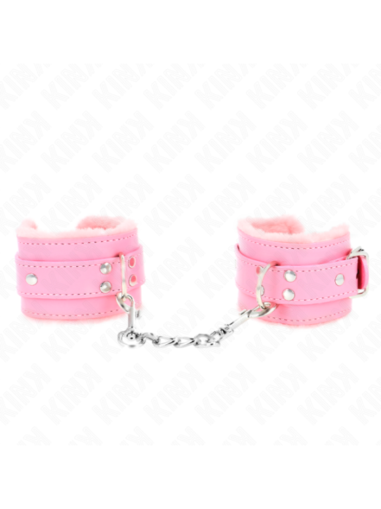 KINK - APPUI-POIGNETS DOUBLÉS DE FOURRURE ROSE AVEC CEINTURE ROSE RÉGLABLE 17-29 CM X 6 CM