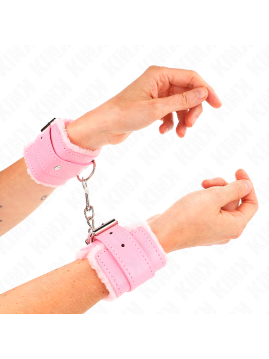 KINK - APPUI-POIGNETS DOUBLÉS DE FOURRURE ROSE AVEC CEINTURE ROSE RÉGLABLE 17-29 CM X 6 CM
