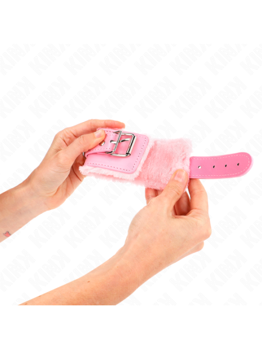 KINK - APPUI-POIGNETS DOUBLÉS DE FOURRURE ROSE AVEC CEINTURE ROSE RÉGLABLE 17-29 CM X 6 CM