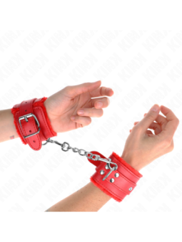 KINK - APPUI-POIGNETS DOUBLÉS DE FOURRURE ROUGE AVEC CEINTURE ROUGE RÉGLABLE 17-29 CM X 6 CM