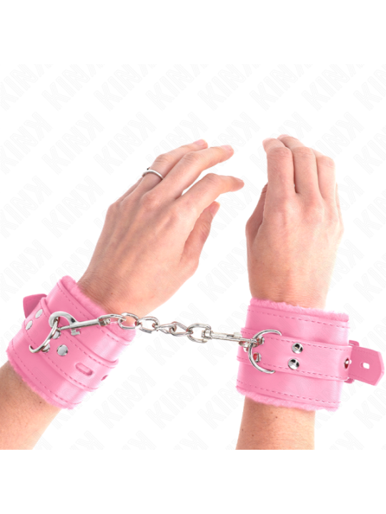 KINK - APPUI-POIGNETS DOUBLÉS DE FOURRURE AVEC TROUS CARRÉS ROSE ET CEINTURE ROSE RÉGLABLE 17-29 CM X 6 CM