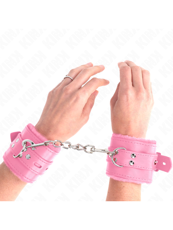 KINK - APPUI-POIGNETS DOUBLÉS DE FOURRURE AVEC TROUS CARRÉS ROSE ET CEINTURE ROSE RÉGLABLE 17-29 CM X 6 CM