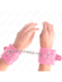 KINK - APPUI-POIGNETS DOUBLÉS DE FOURRURE AVEC TROUS CARRÉS ROSE ET CEINTURE ROSE RÉGLABLE 17-29 CM X 6 CM