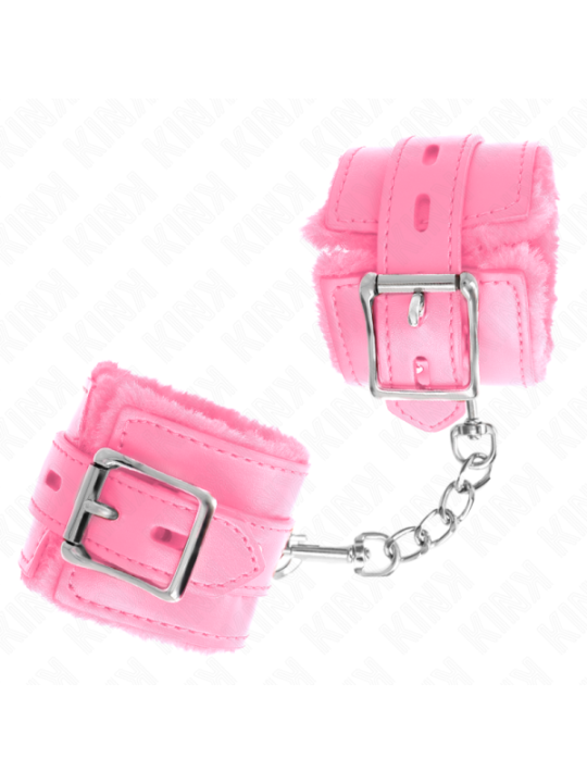 KINK - APPUI-POIGNETS DOUBLÉS DE FOURRURE AVEC TROUS CARRÉS ROSE ET CEINTURE ROSE RÉGLABLE 17-29 CM X 6 CM