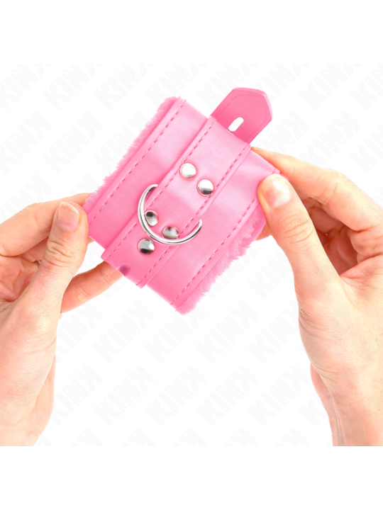 KINK - APPUI-POIGNETS DOUBLÉS DE FOURRURE AVEC TROUS CARRÉS ROSE ET CEINTURE ROSE RÉGLABLE 17-29 CM X 6 CM