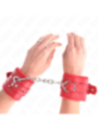 KINK - APPUI-POIGNETS DOUBLÉS DE FOURRURE AVEC TROUS CARRÉS ROUGE ET CEINTURE ROUGE RÉGLABLE 17-29 CM X 6 CM