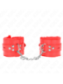KINK - APPUI-POIGNETS DOUBLÉS DE FOURRURE AVEC TROUS CARRÉS ROUGE ET CEINTURE ROUGE RÉGLABLE 17-29 CM X 6 CM