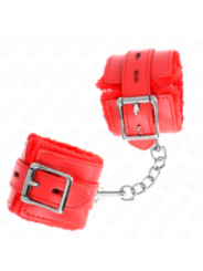 KINK - APPUI-POIGNETS DOUBLÉS DE FOURRURE AVEC TROUS CARRÉS ROUGE ET CEINTURE ROUGE RÉGLABLE 17-29 CM X 6 CM
