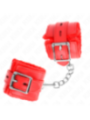 KINK - APPUI-POIGNETS DOUBLÉS DE FOURRURE AVEC TROUS CARRÉS ROUGE ET CEINTURE ROUGE RÉGLABLE 17-29 CM X 6 CM