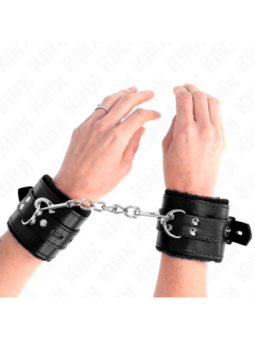 KINK - APPUI-POIGNETS DOUBLÉS DE FOURRURE AVEC TROUS CARRÉS NOIR ET CEINTURE NOIRE RÉGLABLE 17-29 CM X 6 CM
