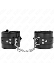 KINK - APPUI-POIGNETS DOUBLÉS DE FOURRURE AVEC TROUS CARRÉS NOIR ET CEINTURE NOIRE RÉGLABLE 17-29 CM X 6 CM