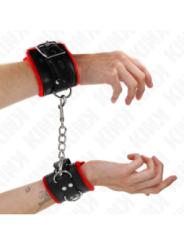 KINK - APPUI-POIGNETS DOUBLÉS DE FOURRURE AVEC TROUS CARRÉS CEINTURE ROUGE ET NOIRE RÉGLABLE 17-29 CM X 6 CM