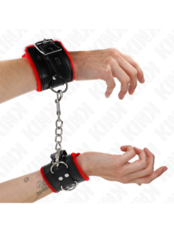 KINK - APPUI-POIGNETS DOUBLÉS DE FOURRURE AVEC TROUS CARRÉS CEINTURE ROUGE ET NOIRE RÉGLABLE 17-29 CM X 6 CM