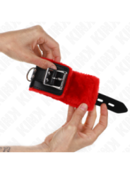 KINK - APPUI-POIGNETS DOUBLÉS DE FOURRURE AVEC TROUS CARRÉS CEINTURE ROUGE ET NOIRE RÉGLABLE 17-29 CM X 6 CM
