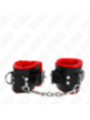 KINK - APPUI-POIGNETS DOUBLÉS DE FOURRURE AVEC TROUS CARRÉS CEINTURE ROUGE ET NOIRE RÉGLABLE 17-29 CM X 6 CM