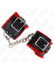KINK - APPUI-POIGNETS DOUBLÉS DE FOURRURE AVEC TROUS CARRÉS CEINTURE ROUGE ET NOIRE RÉGLABLE 17-29 CM X 6 CM
