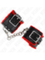 KINK - APPUI-POIGNETS DOUBLÉS DE FOURRURE AVEC TROUS CARRÉS CEINTURE ROUGE ET NOIRE RÉGLABLE 17-29 CM X 6 CM