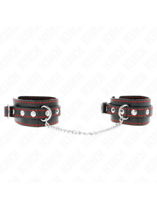 KINK - PETITES RETENUES-POIGNETS NOIRES AVEC DOUBLURE ROUGE RÉGLABLE 14-24 CM X 3,5 CM