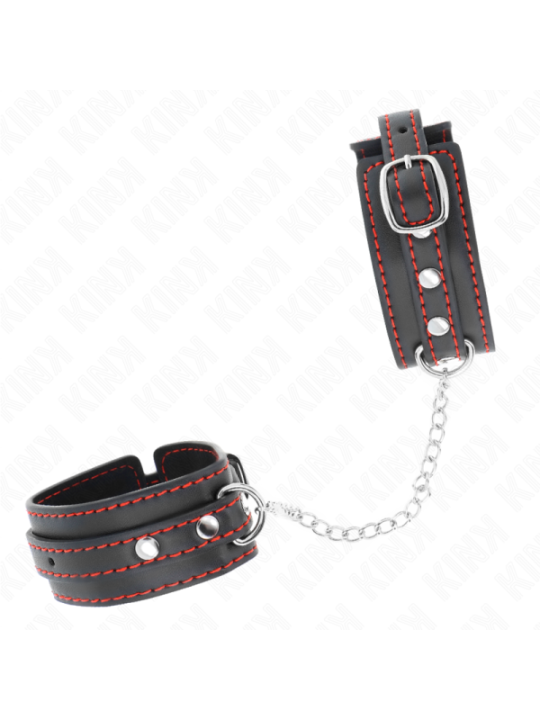 KINK - PETITES RETENUES-POIGNETS NOIRES AVEC DOUBLURE ROUGE RÉGLABLE 14-24 CM X 3,5 CM