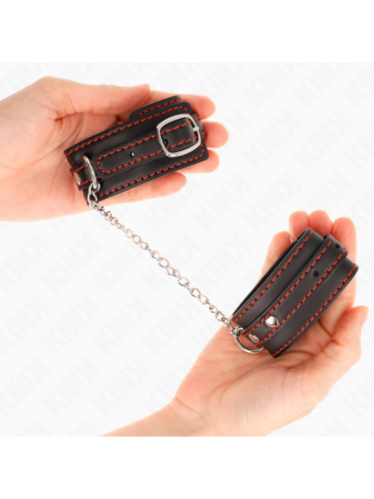 KINK - PETITES RETENUES-POIGNETS NOIRES AVEC DOUBLURE ROUGE RÉGLABLE 14-24 CM X 3,5 CM