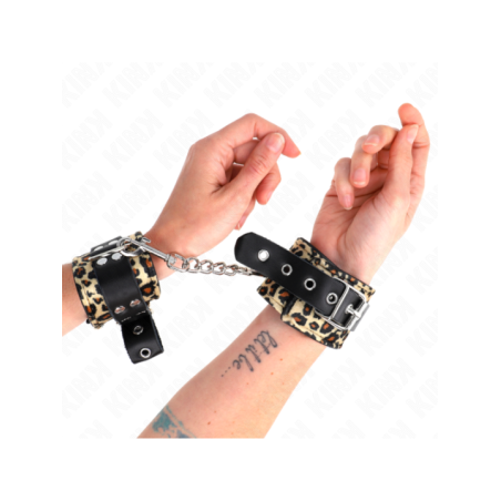 KINK - RETENUE-POIGNET EN CUIR VRAI LÉOPARD RÉGLABLE 18-29 CM X 5,5 CM
