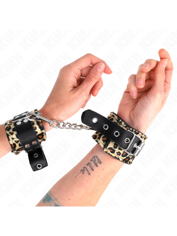 KINK - RETENUE-POIGNET EN CUIR VRAI LÉOPARD RÉGLABLE 18-29 CM X 5,5 CM