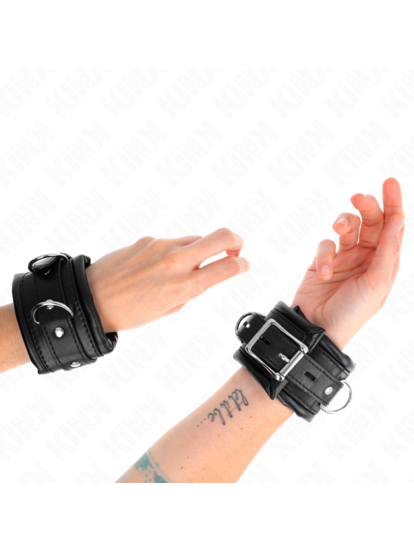 KINK - APPUI-POIGNETS LOURDS DOUBLÉS DE FOURRURE NOIRE RÉGLABLES 20-30 CM X 6 CM