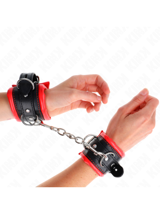 KINK - APPUI-POIGNETS LOURDS DOUBLÉS DE FOURRURE ROUGE AJUSTABLES 20-30 CM X 6 CM