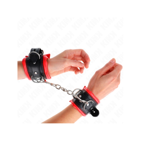 KINK - APPUI-POIGNETS LOURDS DOUBLÉS DE FOURRURE ROUGE AJUSTABLES 20-30 CM X 6 CM