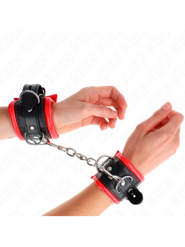 KINK - APPUI-POIGNETS LOURDS DOUBLÉS DE FOURRURE ROUGE AJUSTABLES 20-30 CM X 6 CM