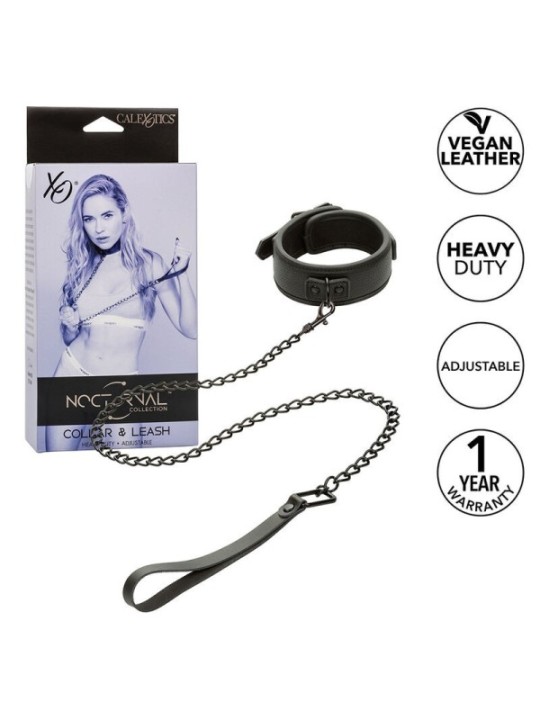 CALEXOTICS - NOCTURNAL COLLIER ET LAISSE EN CUIR RÉGLABLE NOIR