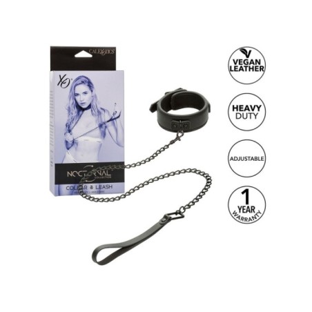 CALEXOTICS - NOCTURNAL COLLIER ET LAISSE EN CUIR RÉGLABLE NOIR