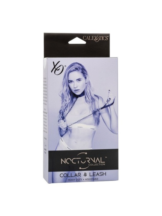 CALEXOTICS - NOCTURNAL COLLIER ET LAISSE EN CUIR RÉGLABLE NOIR