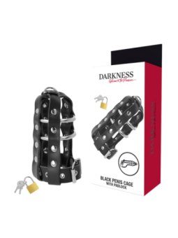 DARKNESS - CAGE DE CHASTETÉ EN CUIR AVEC SERRURE