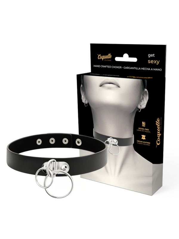 COQUETTE CHIC DESIRE - RAS DE COU DOUBLE ANNEAU EN CUIR VÉGAN