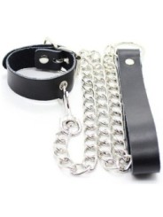 OHMAMA FETISH - COLLIER PÉNIS ET BRACELET EN CUIR AVEC CHAÎNE MÉTALLIQUE