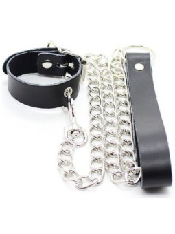 OHMAMA FETISH - COLLIER PÉNIS ET BRACELET EN CUIR AVEC CHAÎNE MÉTALLIQUE