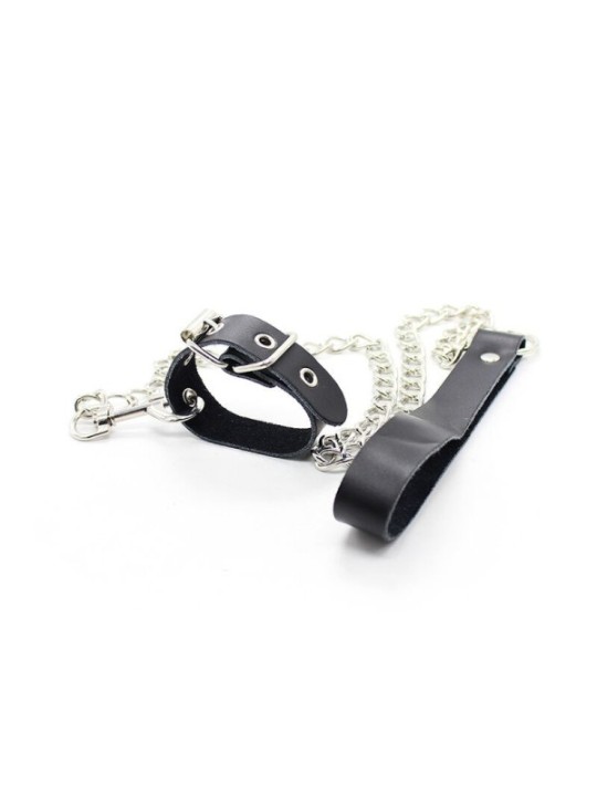 OHMAMA FETISH - COLLIER PÉNIS ET BRACELET EN CUIR AVEC CHAÎNE MÉTALLIQUE