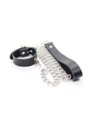OHMAMA FETISH - COLLIER PÉNIS ET BRACELET EN CUIR AVEC CHAÎNE MÉTALLIQUE
