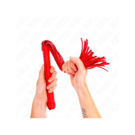 KINK - FOUET AVEC MANCHE TEXTURÉ ROUGE 48,5 CM