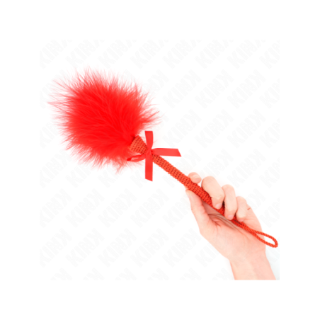 KINK - Baguette en corde de nylon avec plumes chatouillantes et noeud rouge 25 cm