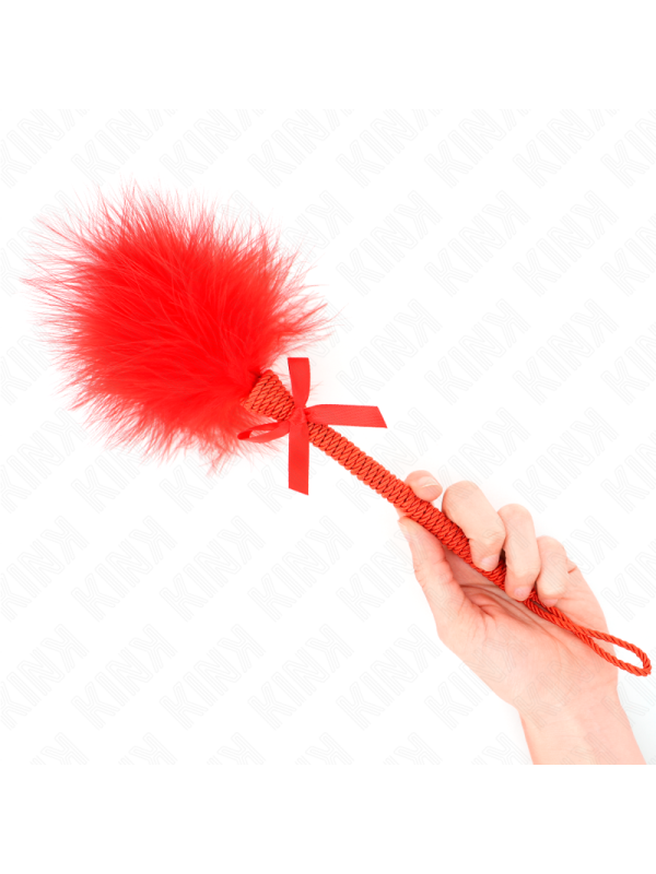 KINK - Baguette en corde de nylon avec plumes chatouillantes et noeud rouge 25 cm