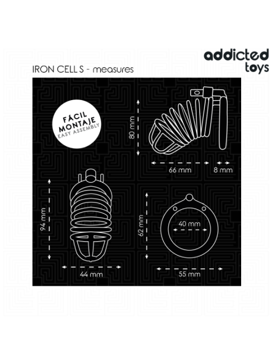 ADDICTED TOYS LOCKED - CAGE À PÉNIS EN MÉTAL IRON CELL 4 CM TAILLE S